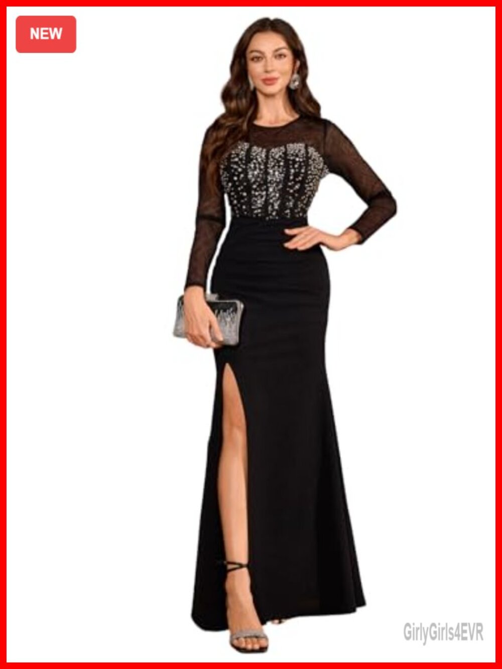 Long Sleeve Beaded Formal Party Dress Slim Fit Cocktail